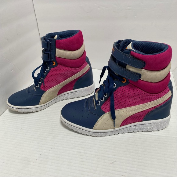 Puma Shoes - Puma Sky Hidden Wedge High Top Sneakers Pink Navy Women 8 Streetwear Color Block